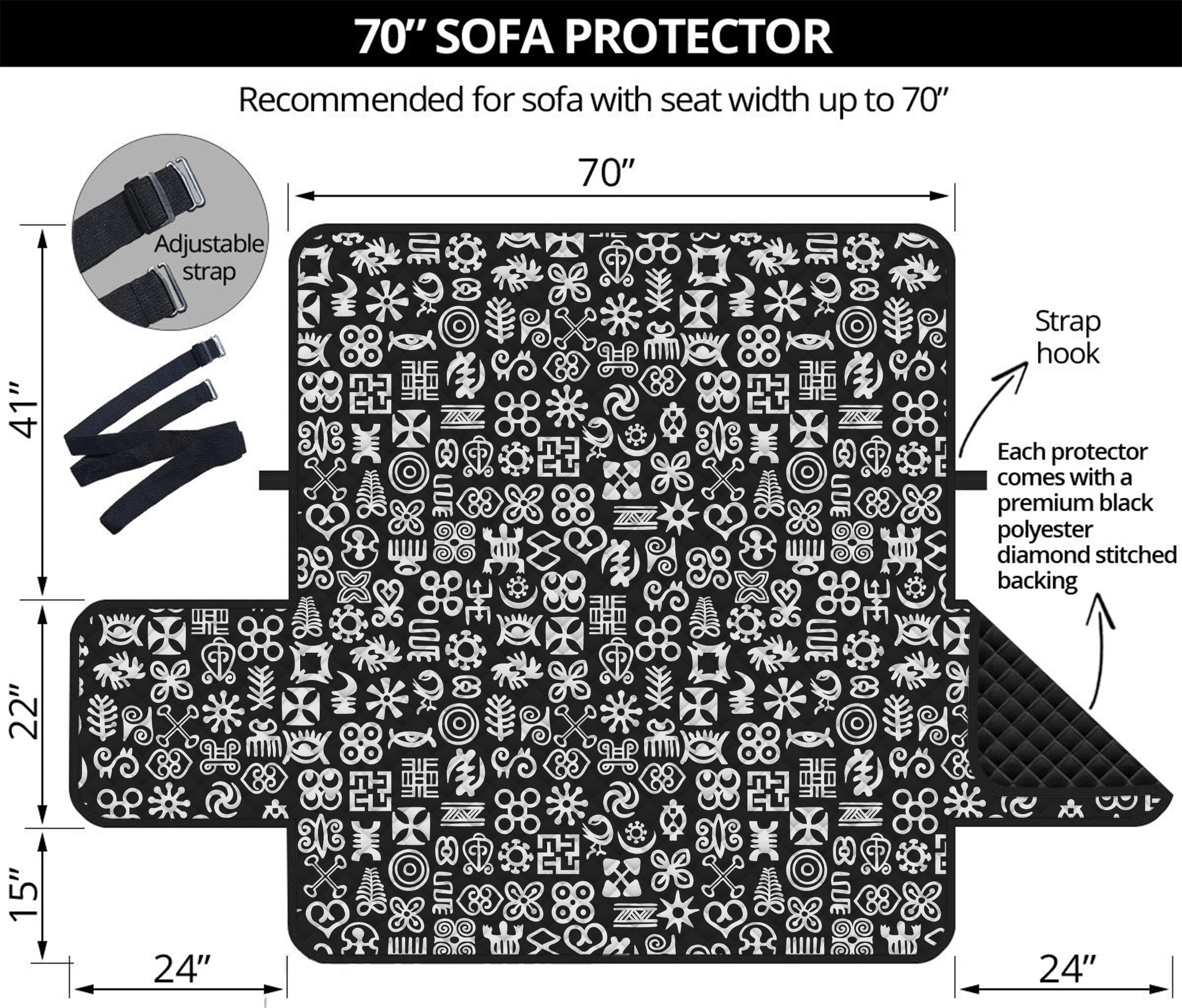 White And Black Adinkra Symbols Print Sofa Protector