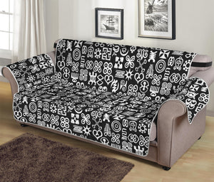White And Black Adinkra Symbols Print Sofa Protector
