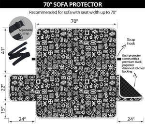 White And Black Adinkra Symbols Print Sofa Protector