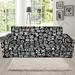 White And Black Adinkra Symbols Print Sofa Slipcover