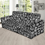 White And Black Adinkra Symbols Print Sofa Slipcover