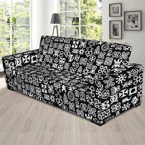 White And Black Adinkra Symbols Print Sofa Slipcover