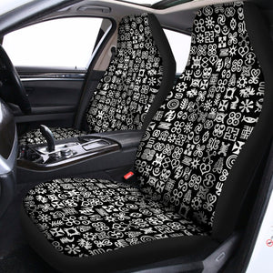 White And Black Adinkra Symbols Print Universal Fit Car Seat Covers