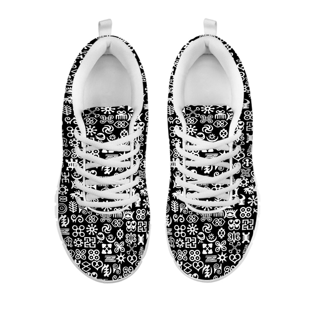 White And Black Adinkra Symbols Print White Sneakers