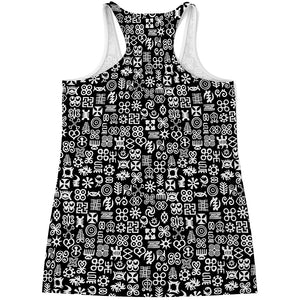 White And Black Adinkra Symbols Print Women's Racerback Tank Top