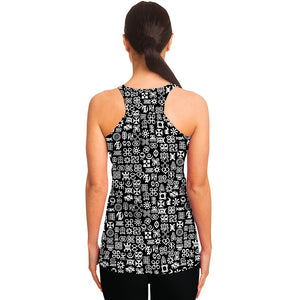 White And Black Adinkra Symbols Print Women's Racerback Tank Top