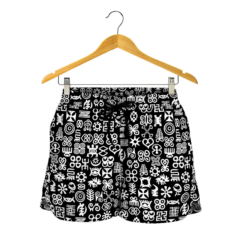 White And Black Adinkra Symbols Print Women's Shorts