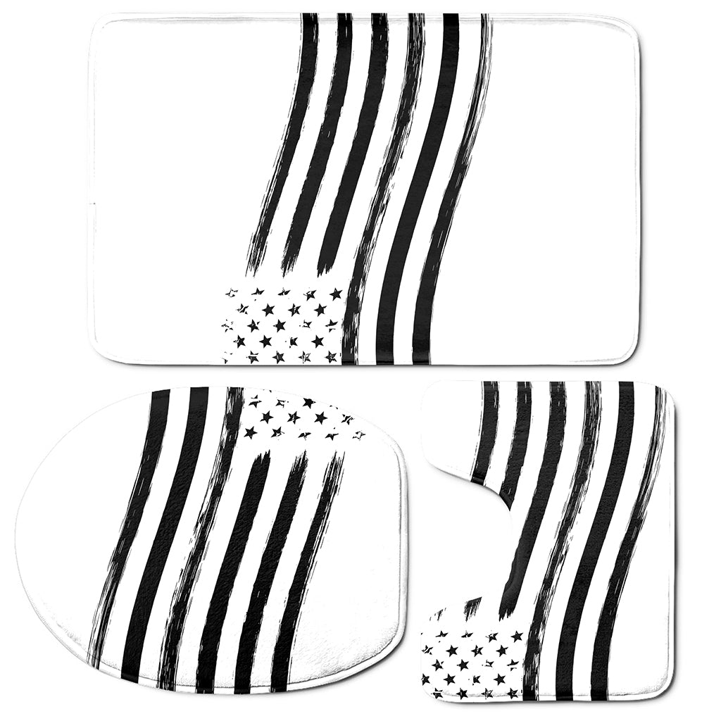 White And Black American Flag Print 3 Piece Bath Mat Set