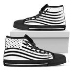 White And Black American Flag Print Black High Top Shoes