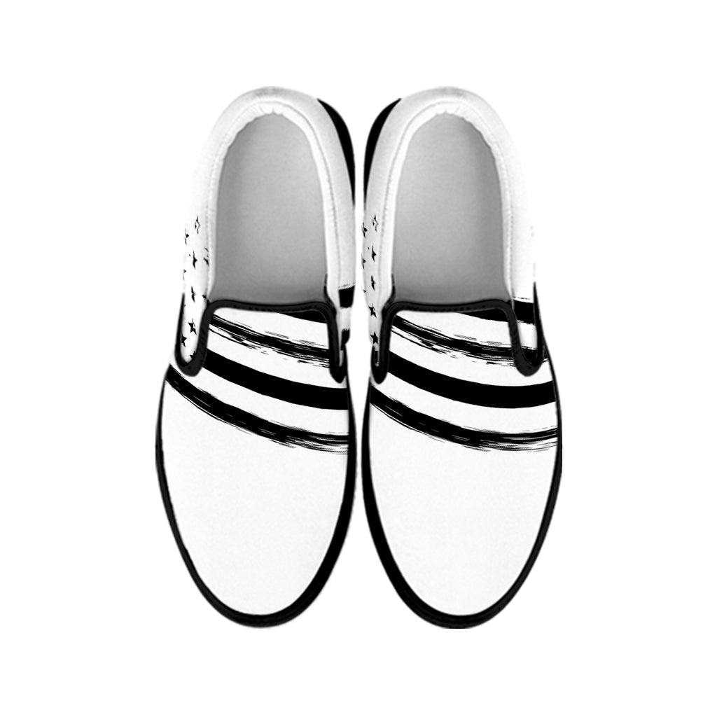 White And Black American Flag Print Black Slip On Shoes