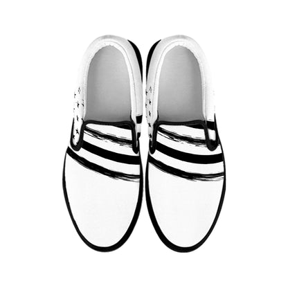 White And Black American Flag Print Black Slip On Shoes