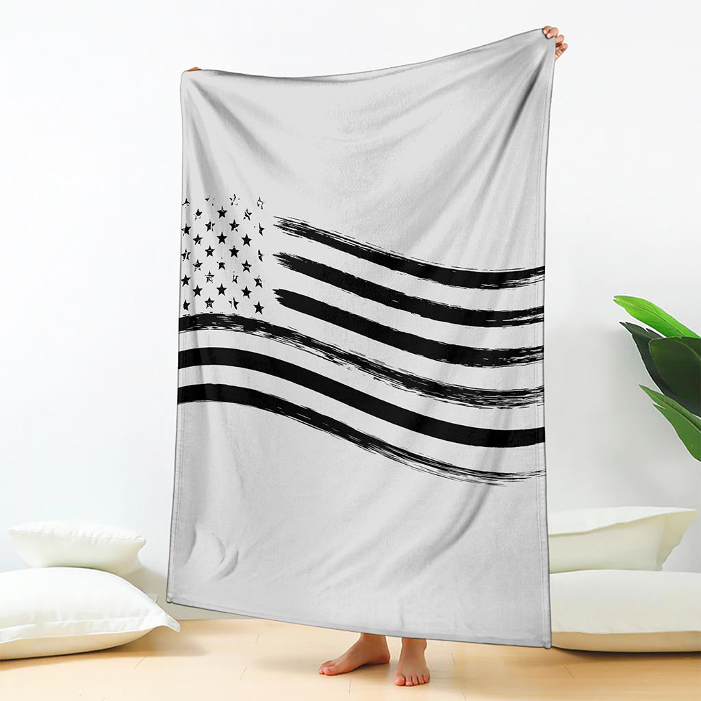 White And Black American Flag Print Blanket