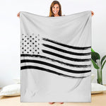 White And Black American Flag Print Blanket