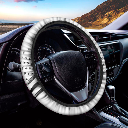 White And Black American Flag Print Car Steering Wheel Cover