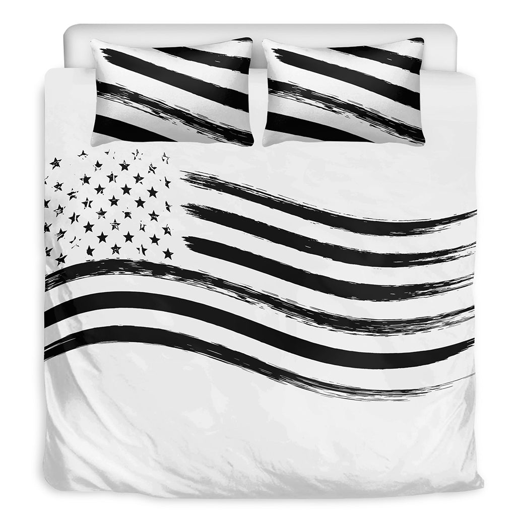 White And Black American Flag Print Duvet Cover Bedding Set