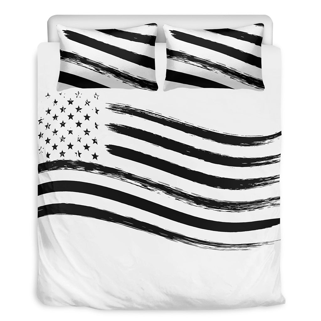 White And Black American Flag Print Duvet Cover Bedding Set