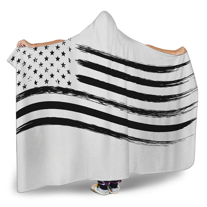 White And Black American Flag Print Hooded Blanket