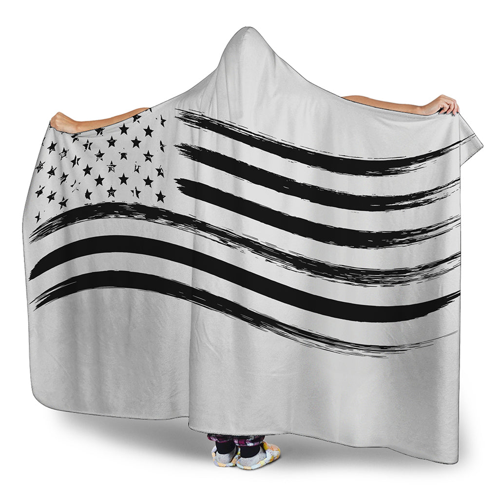 White And Black American Flag Print Hooded Blanket