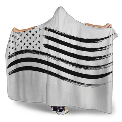 White And Black American Flag Print Hooded Blanket