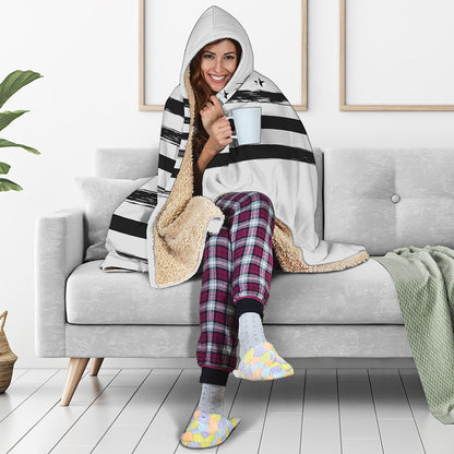 White And Black American Flag Print Hooded Blanket