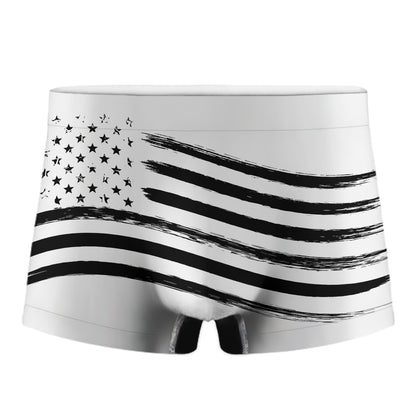 White And Black American Flag Print Men's Boxer Briefs