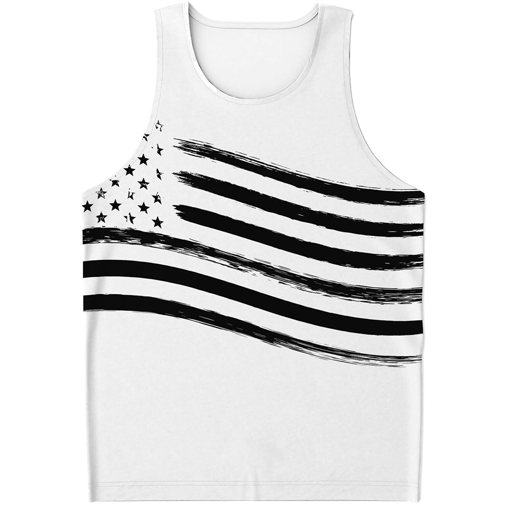 White And Black American Flag Print Men's Tank Top