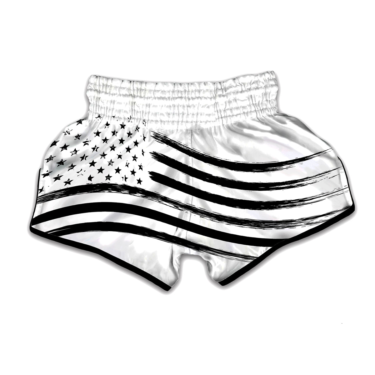 White And Black American Flag Print Muay Thai Boxing Shorts