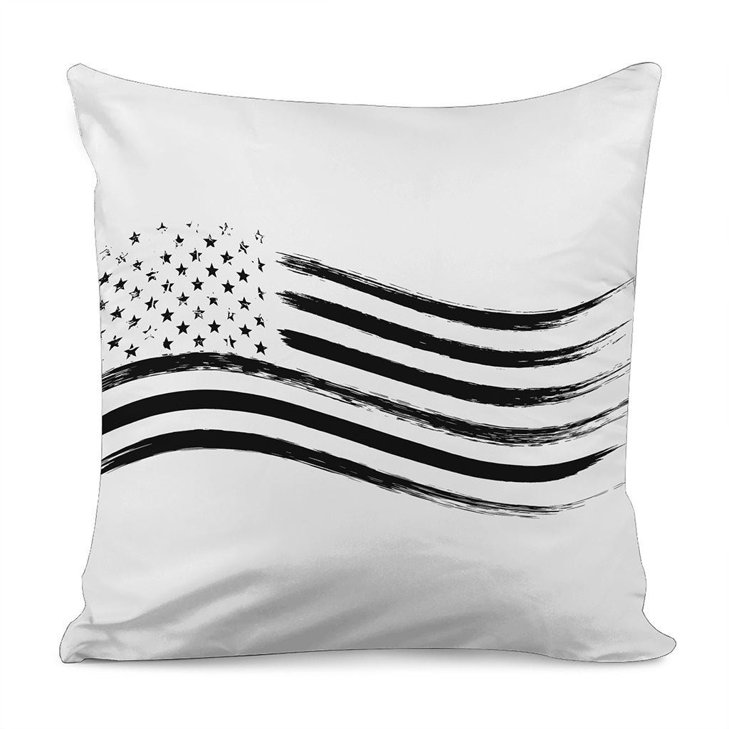 White And Black American Flag Print Pillow Cover