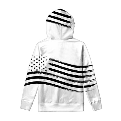 White And Black American Flag Print Pullover Hoodie
