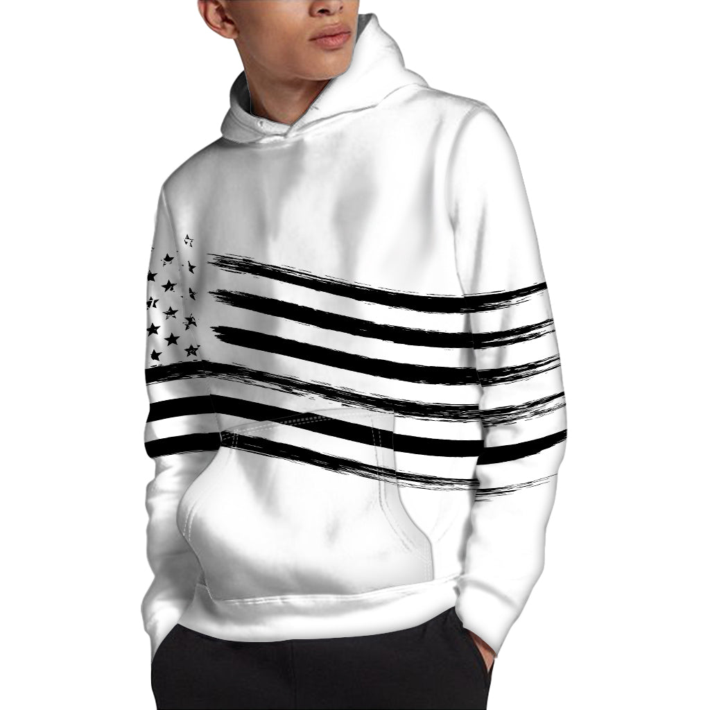 White And Black American Flag Print Pullover Hoodie