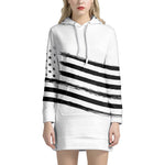 White And Black American Flag Print Pullover Hoodie Dress