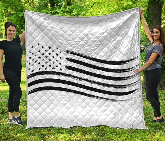 White And Black American Flag Print Quilt