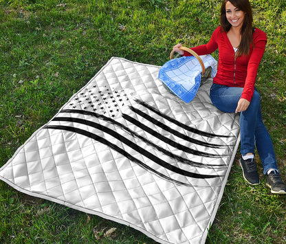 White And Black American Flag Print Quilt