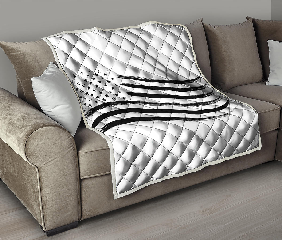 White And Black American Flag Print Quilt