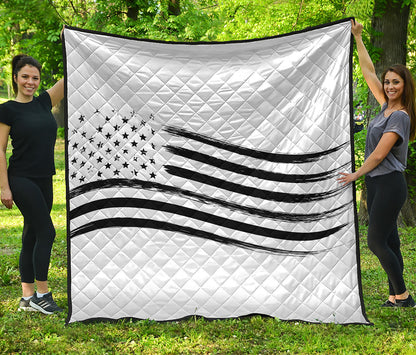 White And Black American Flag Print Quilt