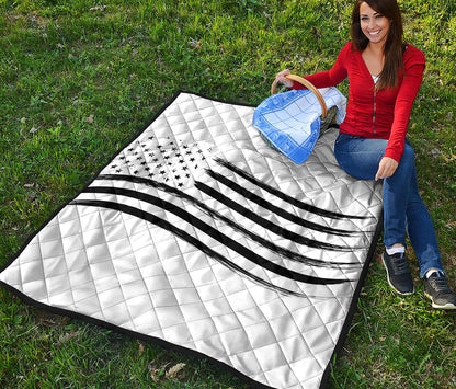 White And Black American Flag Print Quilt