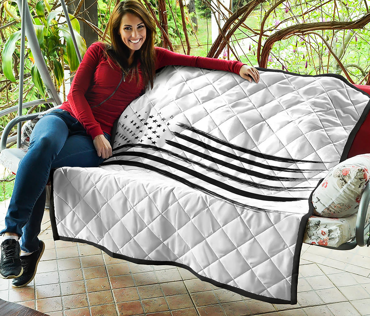 White And Black American Flag Print Quilt