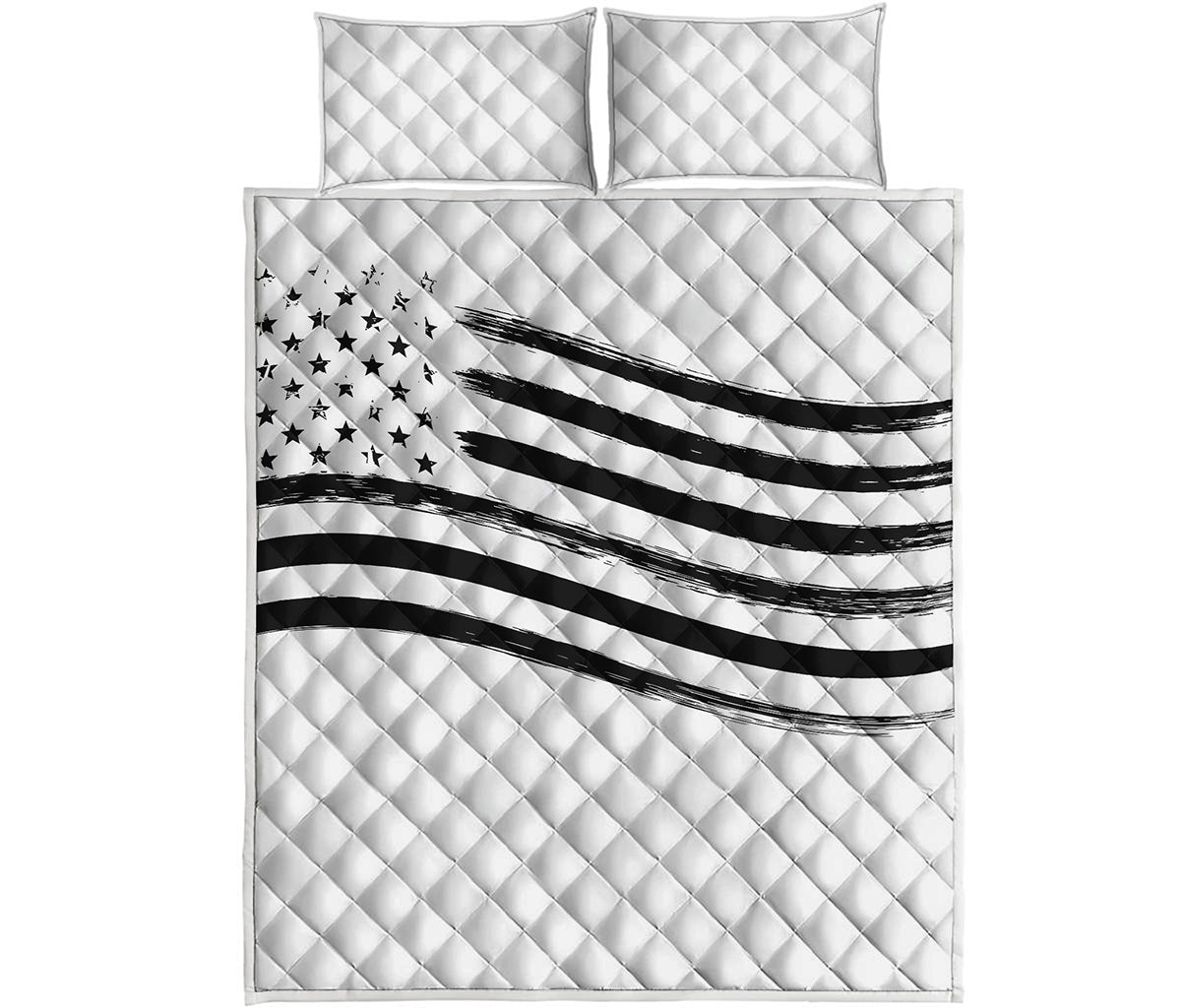 White And Black American Flag Print Quilt Bed Set