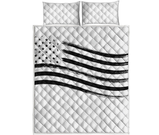 White And Black American Flag Print Quilt Bed Set