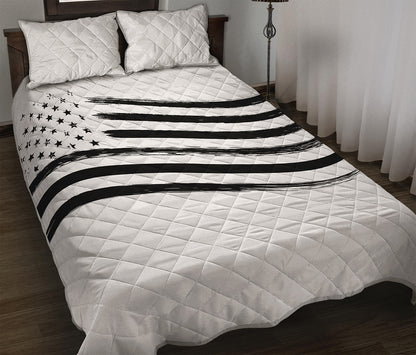 White And Black American Flag Print Quilt Bed Set