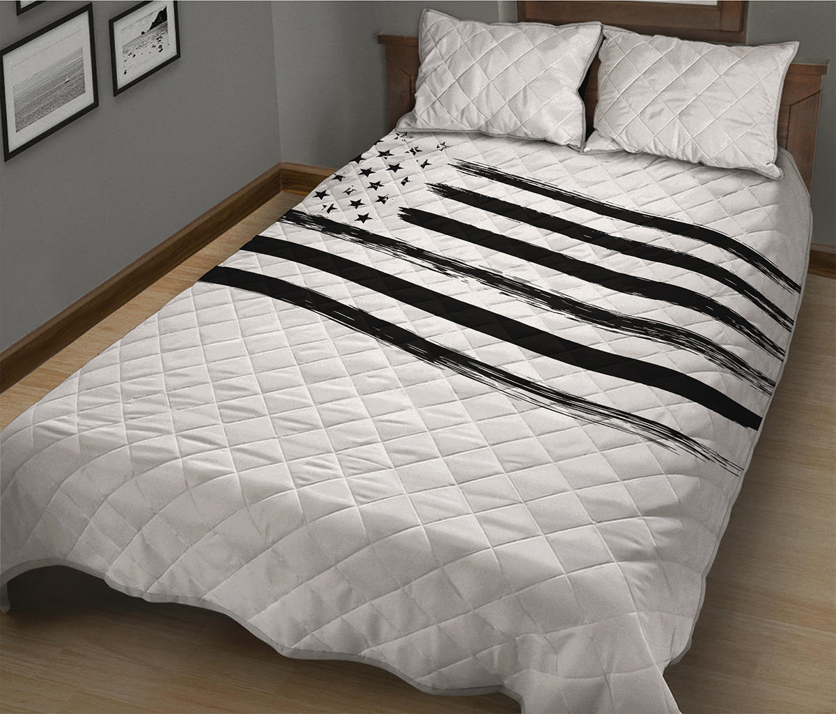 White And Black American Flag Print Quilt Bed Set