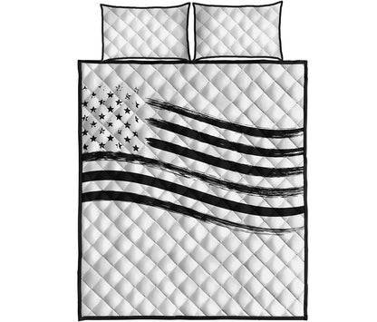 White And Black American Flag Print Quilt Bed Set