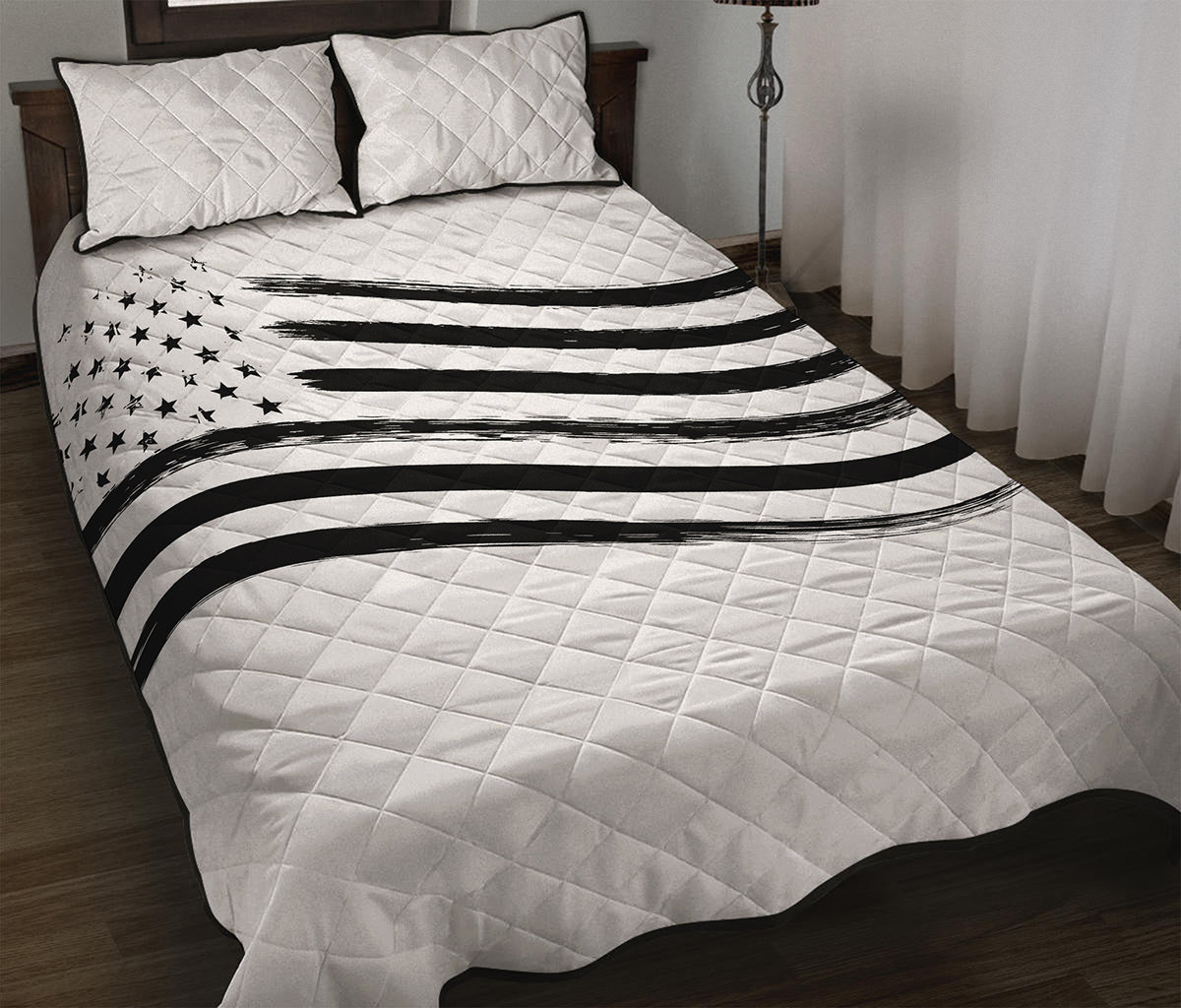 White And Black American Flag Print Quilt Bed Set