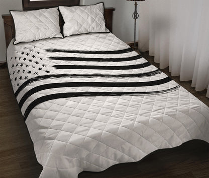 White And Black American Flag Print Quilt Bed Set