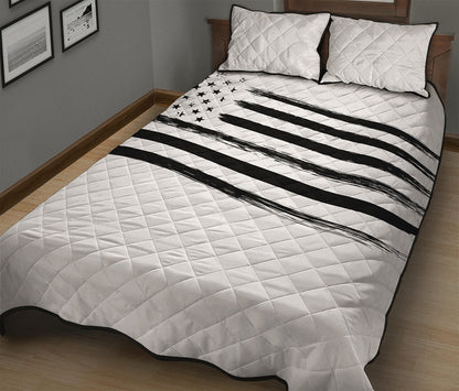 White And Black American Flag Print Quilt Bed Set