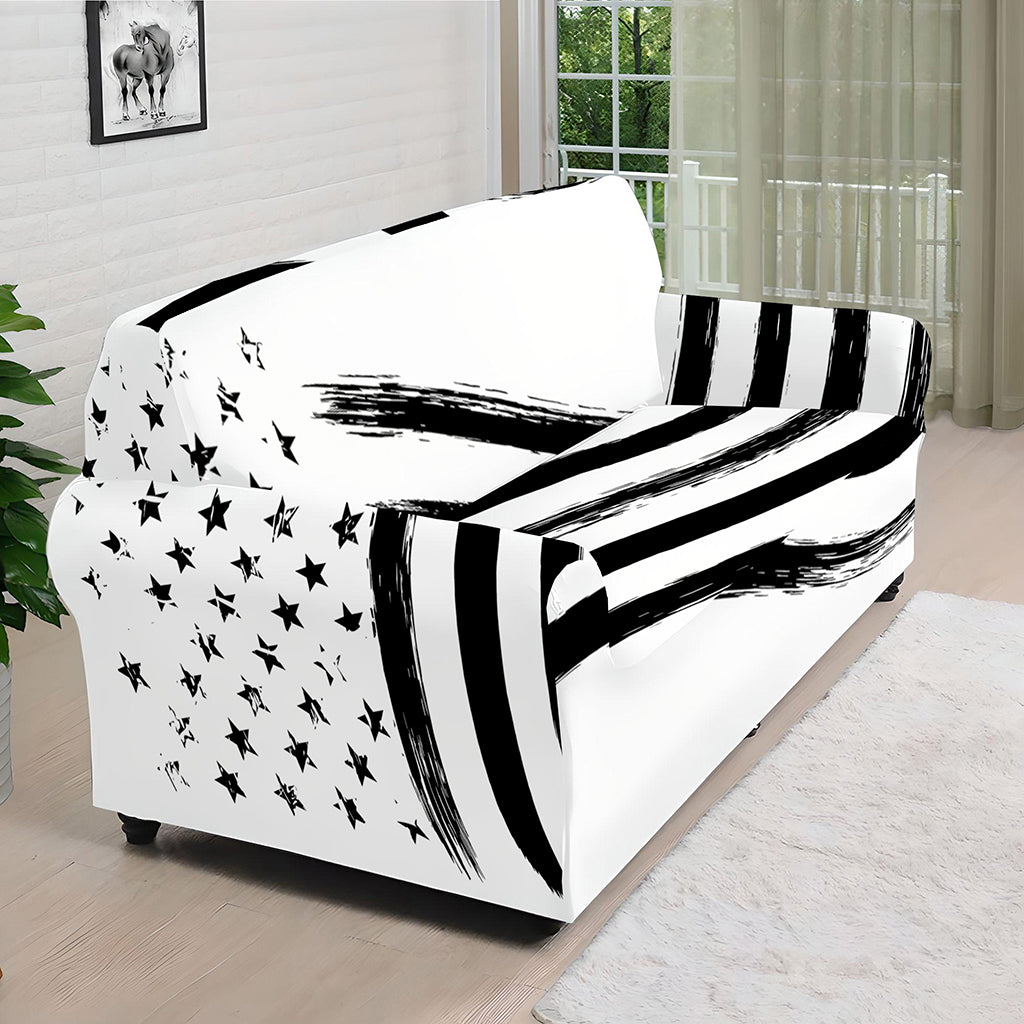 White And Black American Flag Print Sofa Cover
