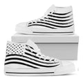 White And Black American Flag Print White High Top Sneakers