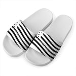 White And Black American Flag Print White Slide Sandals