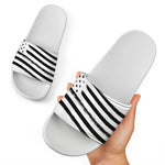 White And Black American Flag Print White Slide Sandals
