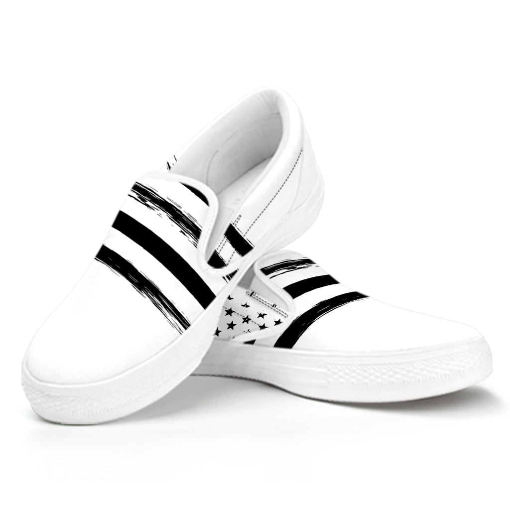 White And Black American Flag Print White Slip On Shoes